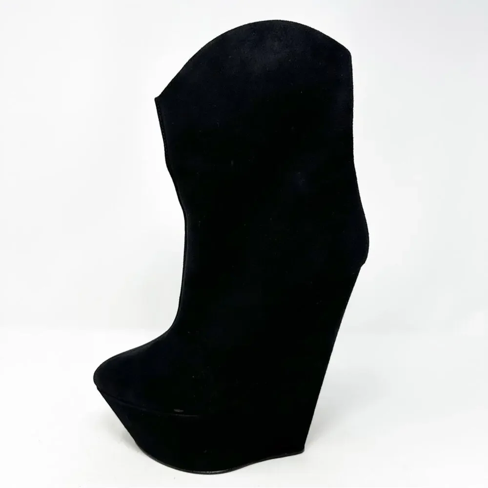 Giuseppe Zanotti Black Suede Platform Wedge Ankle Boots Womens Size EU 38.5